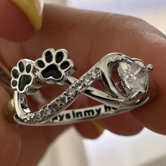 925 Sterling Silver "Always in My Heart" Paw Print Ring - Picture 1 of 3